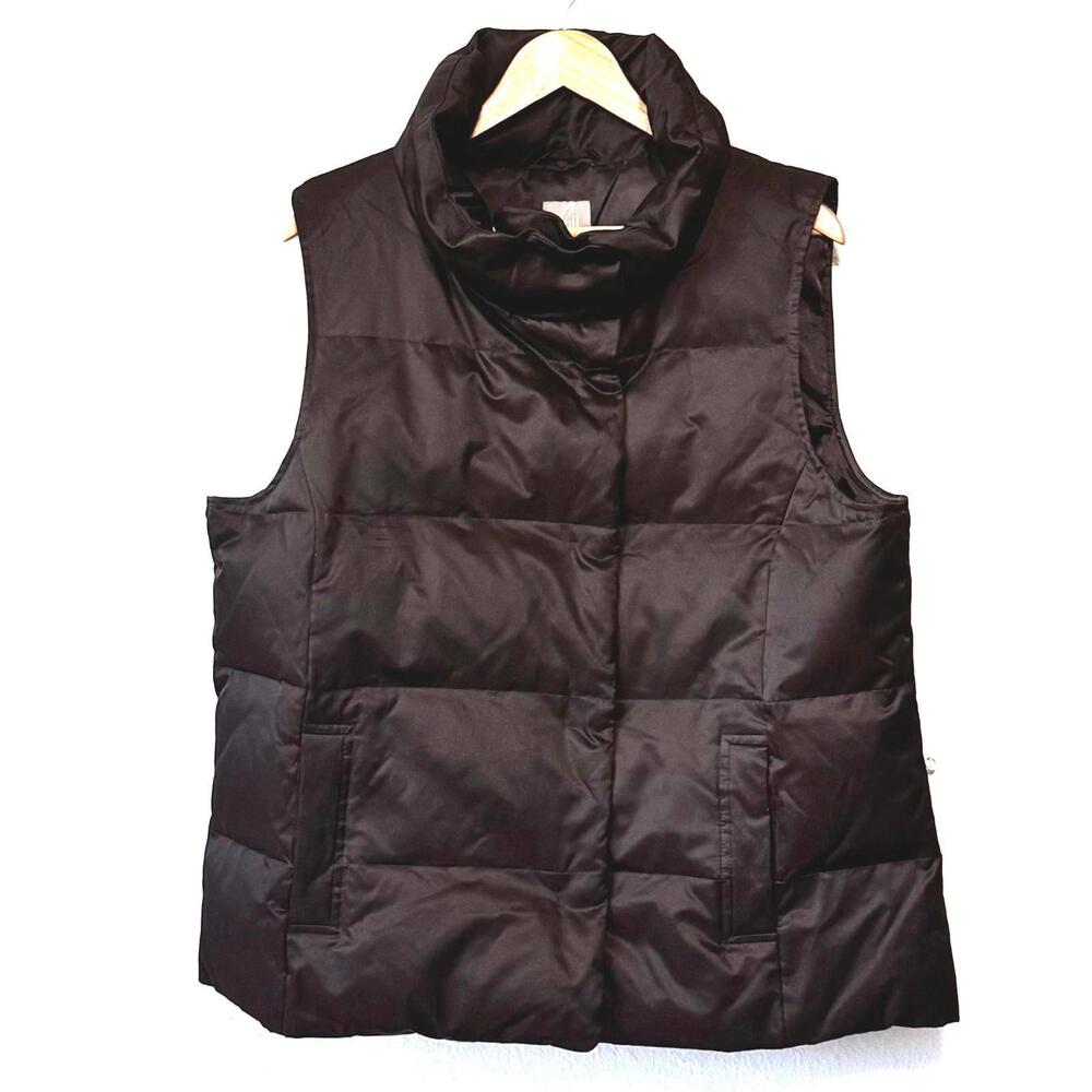 J. Jill Down Vest Women's XL Quilted Puffer Insulated Snap Dark Brown Fall Style
